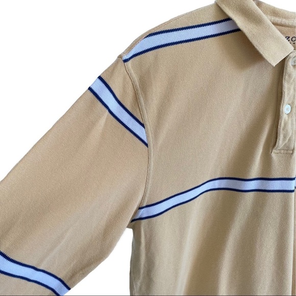 Vintage Retro IZOD Jeans Striped Cotton Rugby Shirt Yellow Gold Size Large - Picture 3 of 12